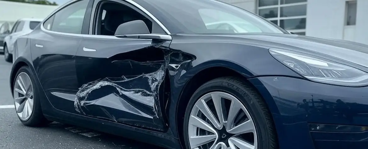 Tesla undergoing repair at Fireplace Auto