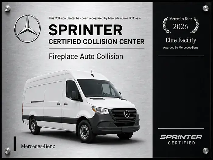 Mercedes-Benz Sprinter Certified Collision Center recognition for Fireplace Auto Collision in East Hampton, NY.