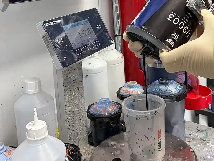 Computerized automotive paint mixing system at Fireplace Auto Collision in East Hampton, NY.