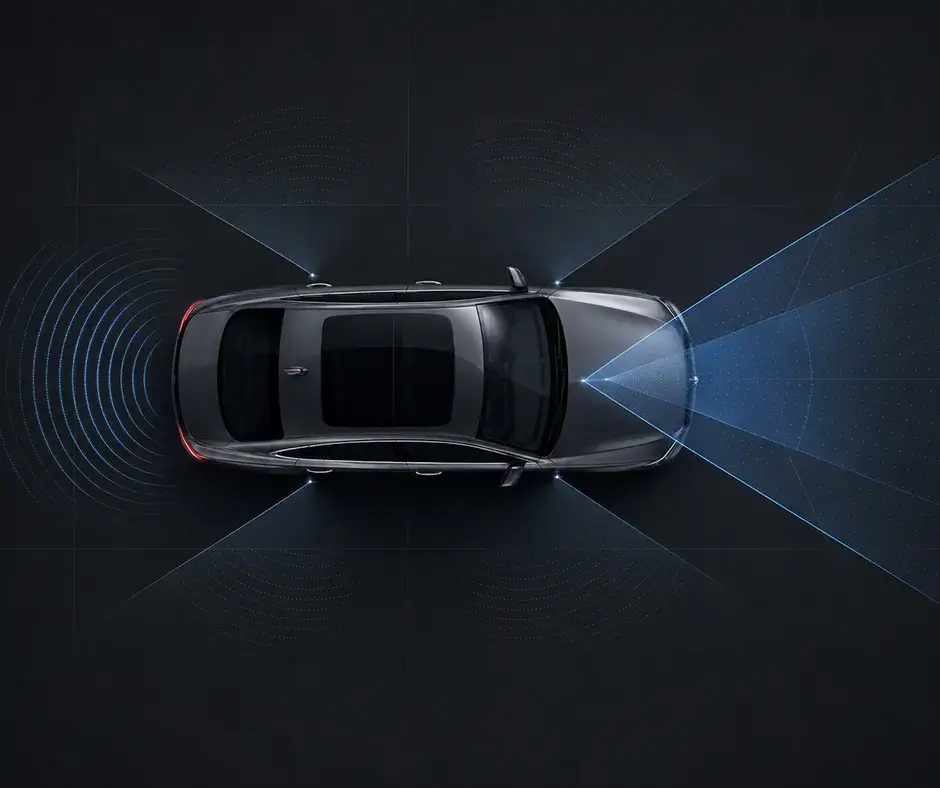 ADAS calibration sensors and safety systems on a modern vehicle