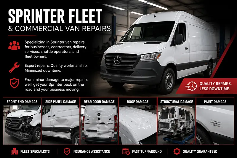 Sprinter van collision repair and commercial fleet body repair services